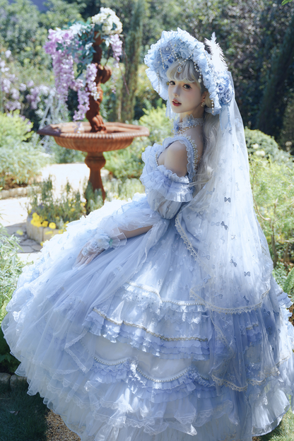 ゴージャスアイスブループリンセスミディアムロリータドレス