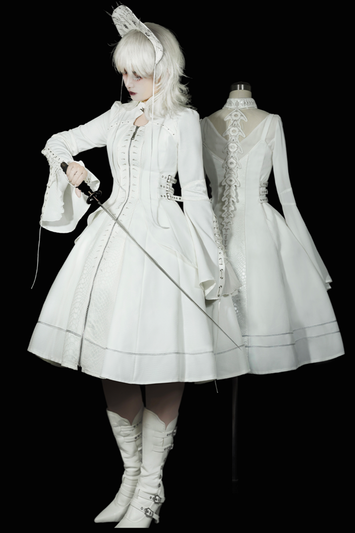 ダークナイトゴシックロリータドレス+ベールヘアアクセサリー