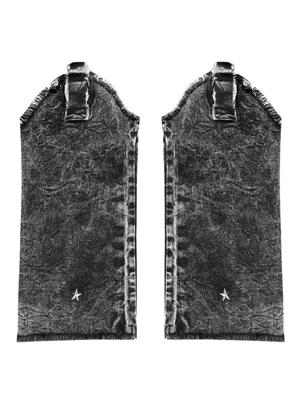 Denim & Leather Retro V-Slit Star Rivet Leg Covers