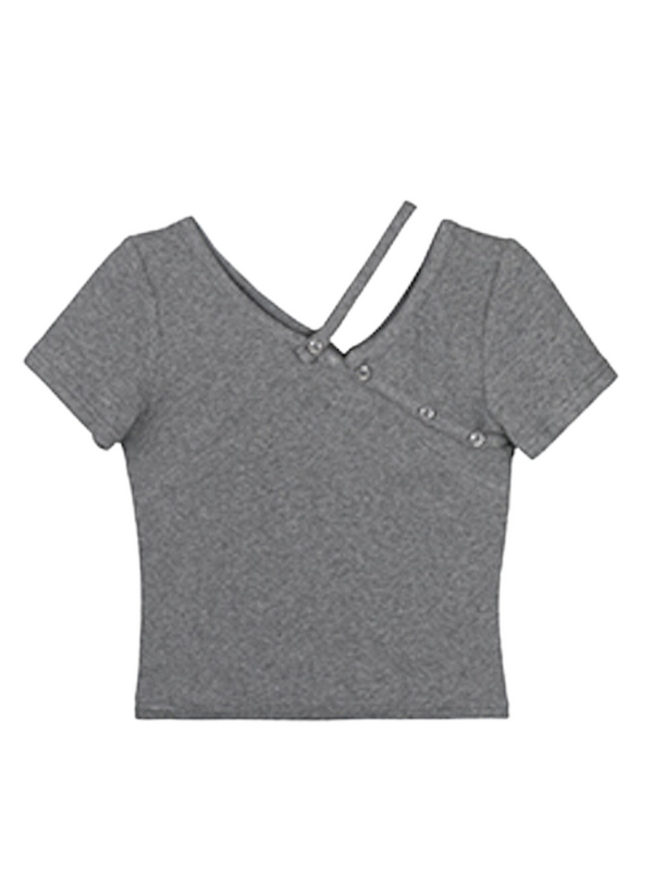 Asymmetrical strap cropped T-shirt