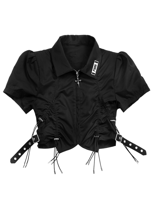 パフショルダーメタルクロスドロストバッククロスジップシャツ