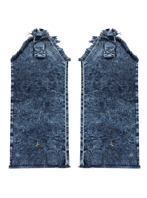 Denim & Leather Retro V-Slit Star Rivet Leg Covers