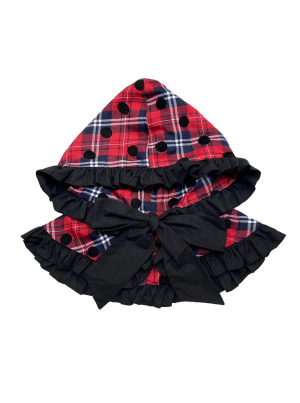 Original Design Retro Check Ribbon Lace Hoodie Cape [Star Dot]