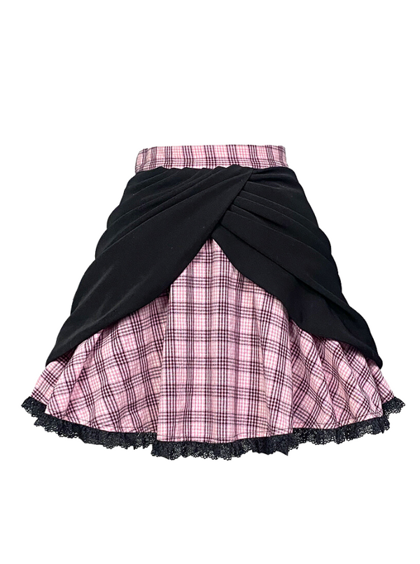 lace girly check skirt 