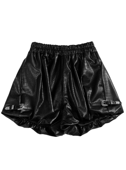 Croco Leather Gothic Buckle Belt Volume Short Pants