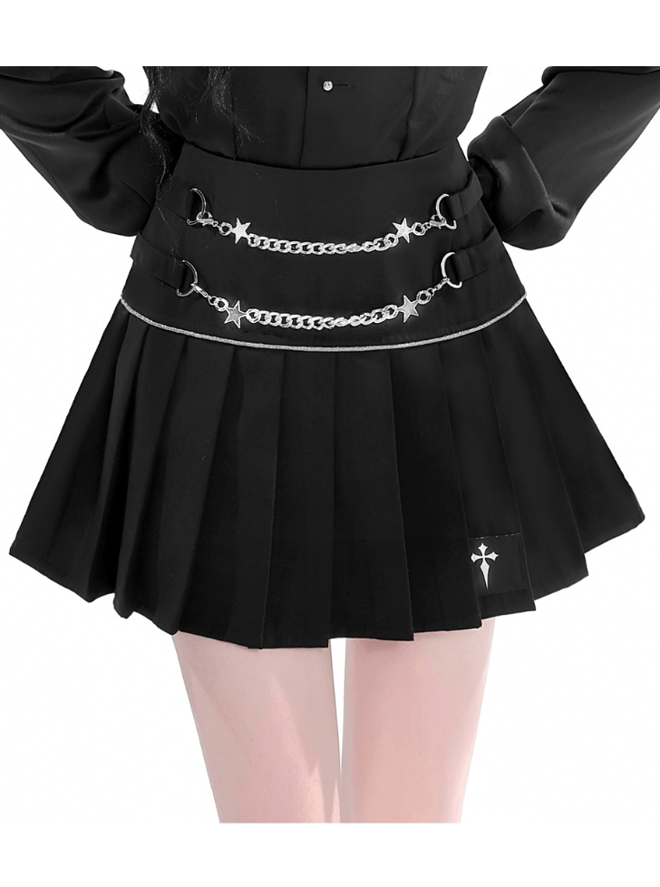 metal chain cross pleated skirt