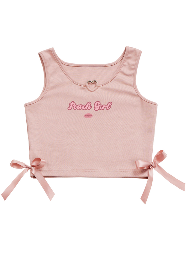 ハートリングサイドリボンクロップドアメリカンタンクトップ