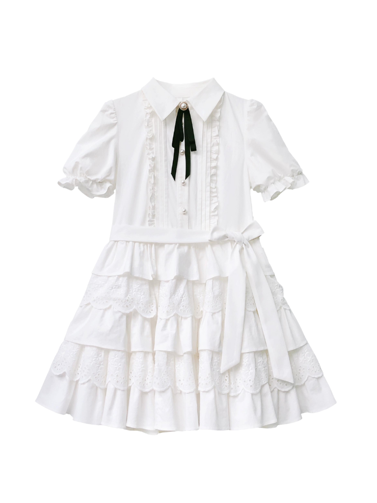 [Reservations] Tiered Pure White Dress + Slim Ribbon