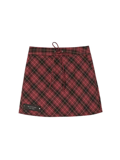 Rock Red Retro Check Tight Skirt