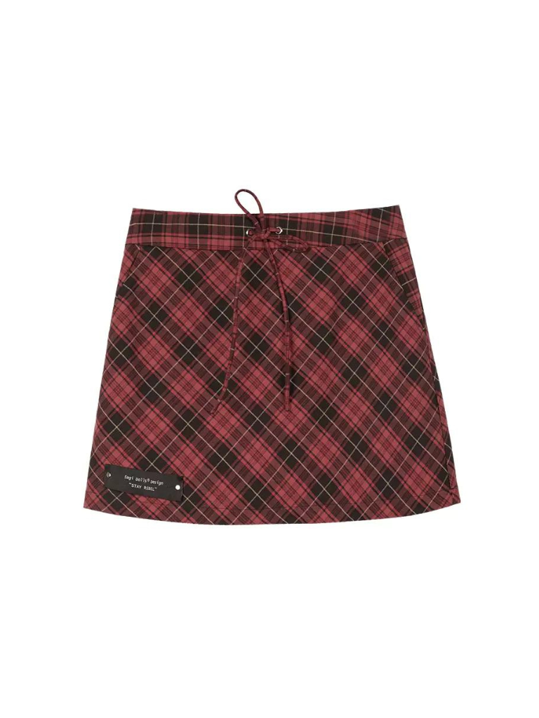 Rock Red Retro Check Tight Skirt