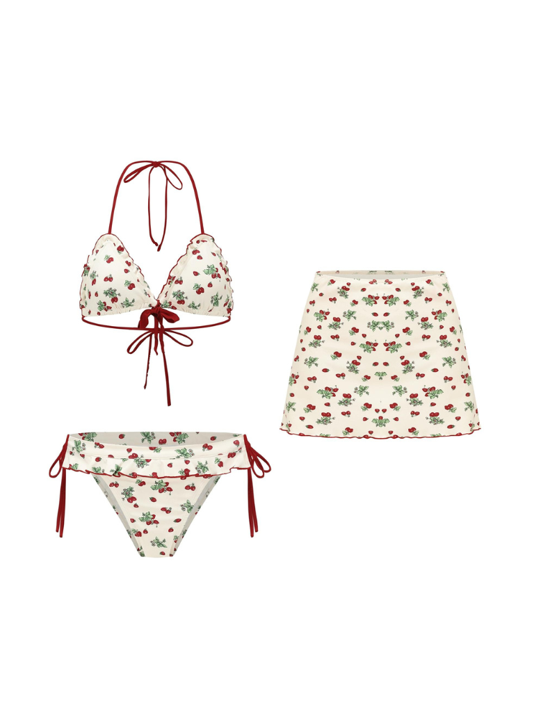 Retro Red One-Piece Swimsuit + 3-Piece Set-Up Swimsuit