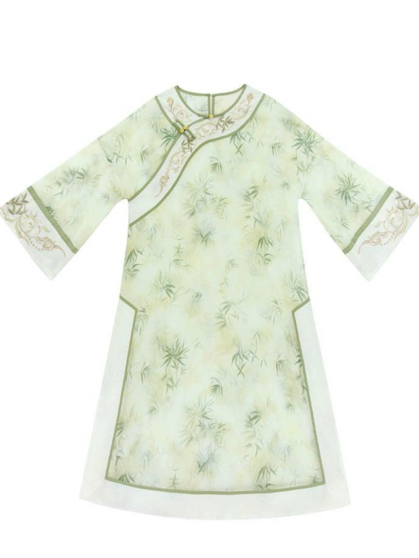 Summer Green Retro China Top + Inner Camisole + Long Skirt