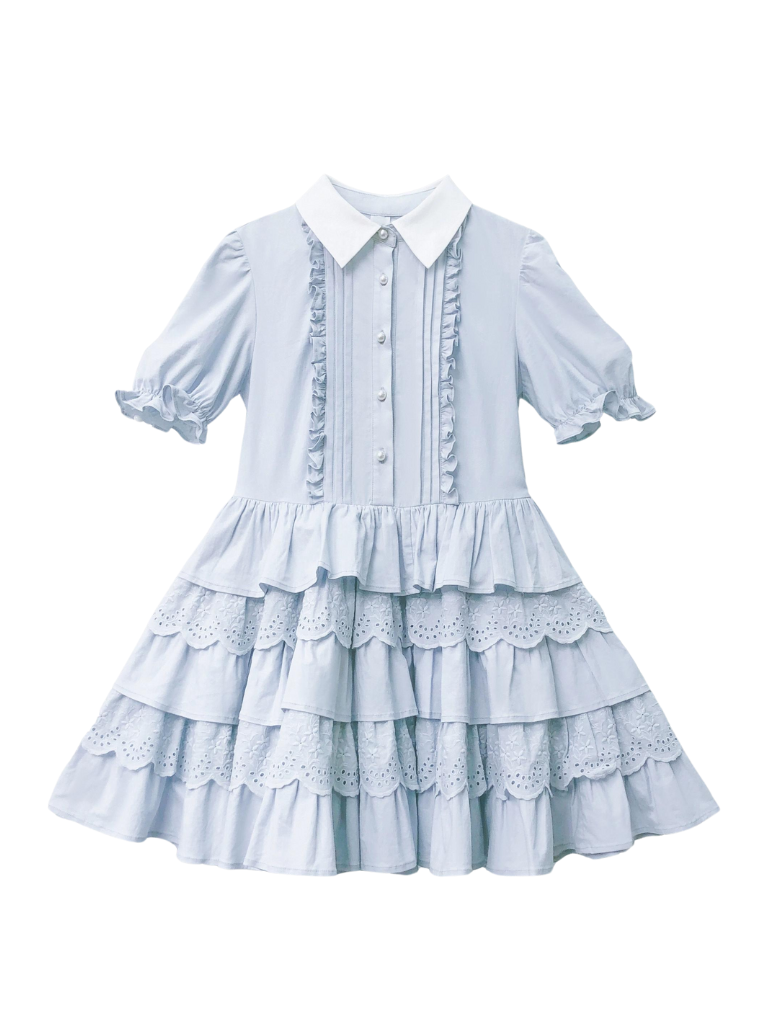 [Reservations] Tiered Ice Blue Dress + Slim Ribbon