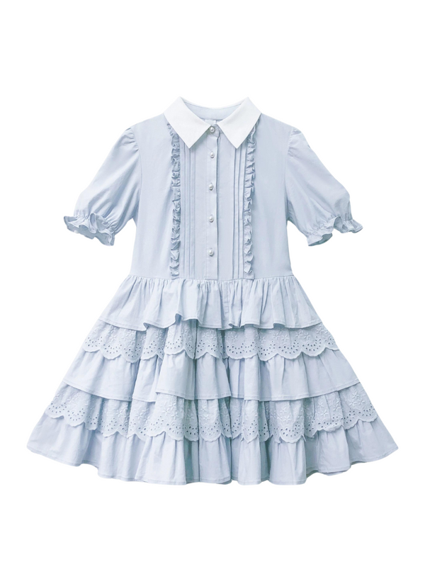 [Pre-Order] Tiered Ice Blue Dress + Slim Ribbon
