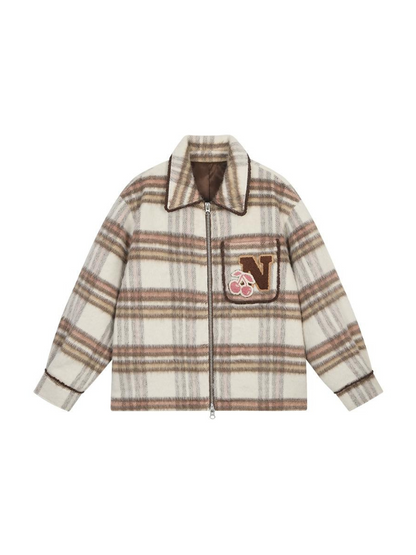 Brown Check Retro College Style Jacket