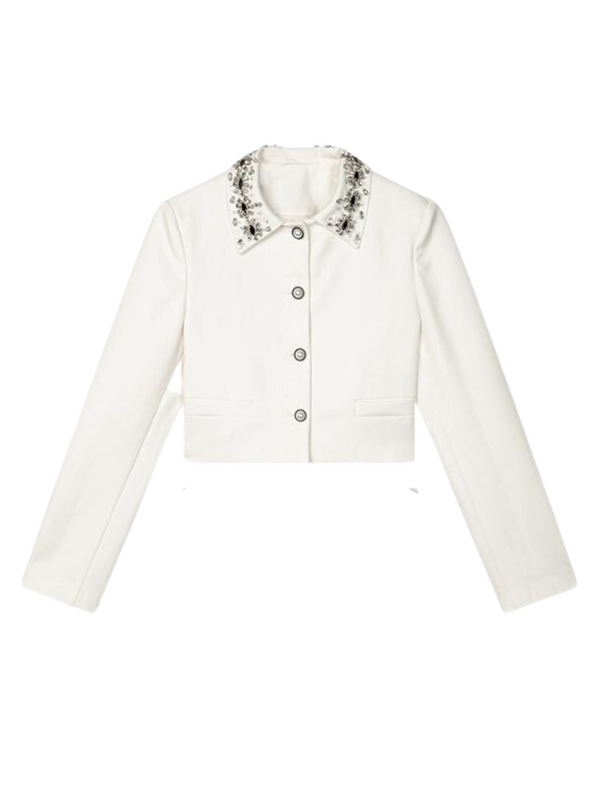Bijoux collar short jacket + tight skirt