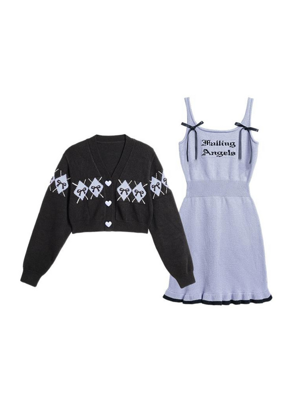 Sugar Milk Argyle Cardigan + Knit Camisole Dress