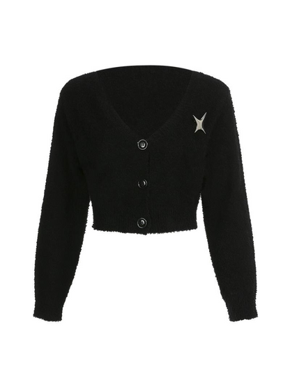 Metal Star Black Short Knit Cardigan