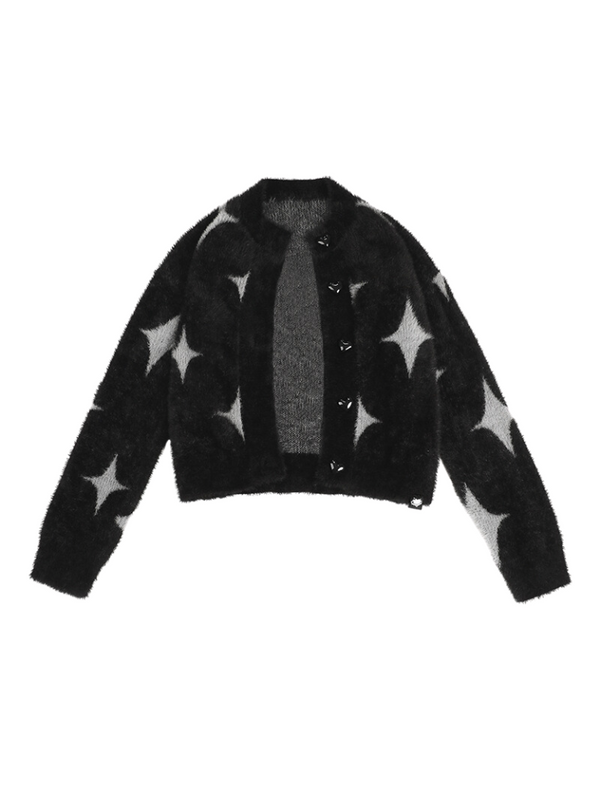 クールシルバースターブラックファーニットカーディガン