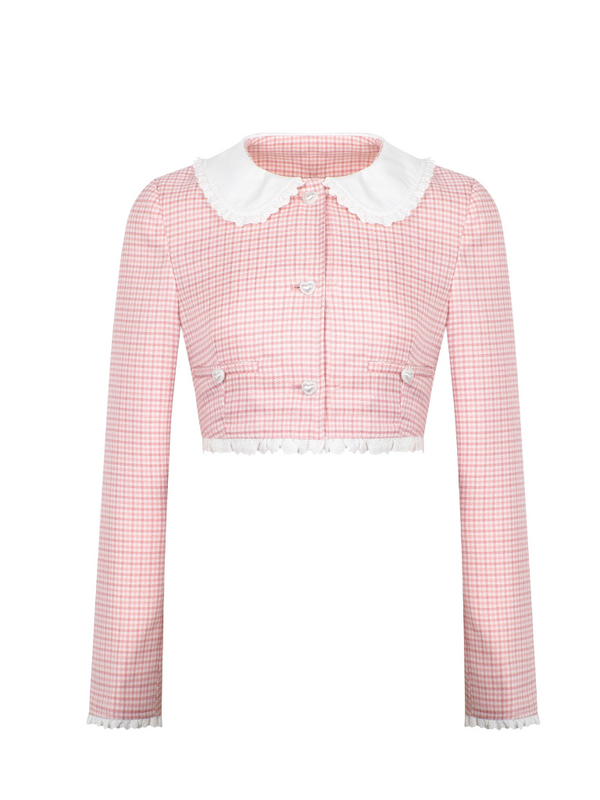 Pink Check Jacket + Ruffled Skirt