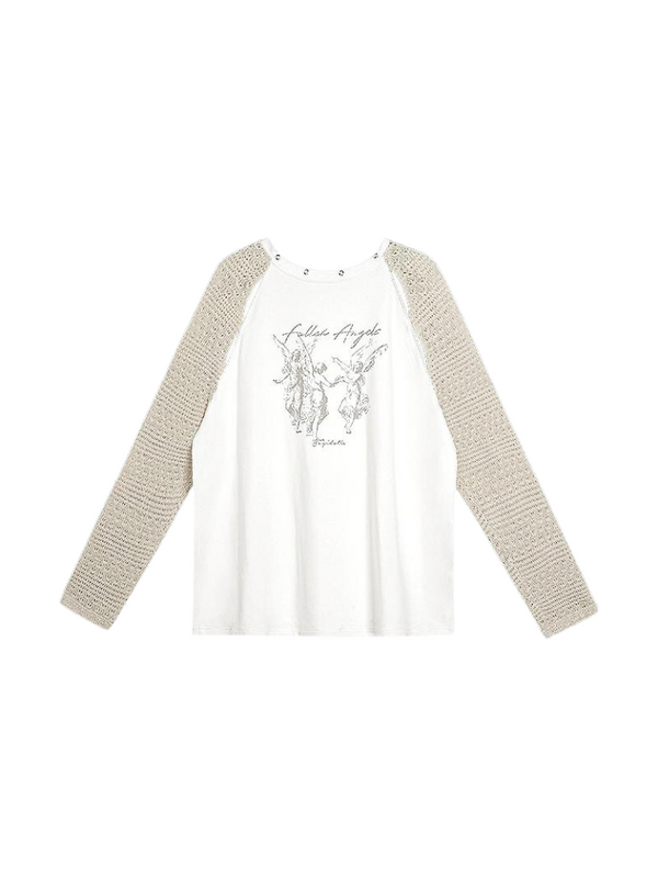 BF Style Knit Raglan Angel Print Long T