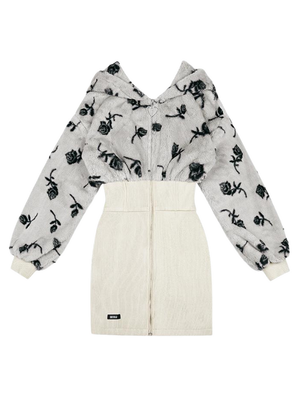 ピュアディザイアローズファーフーディージップスカートワンピース