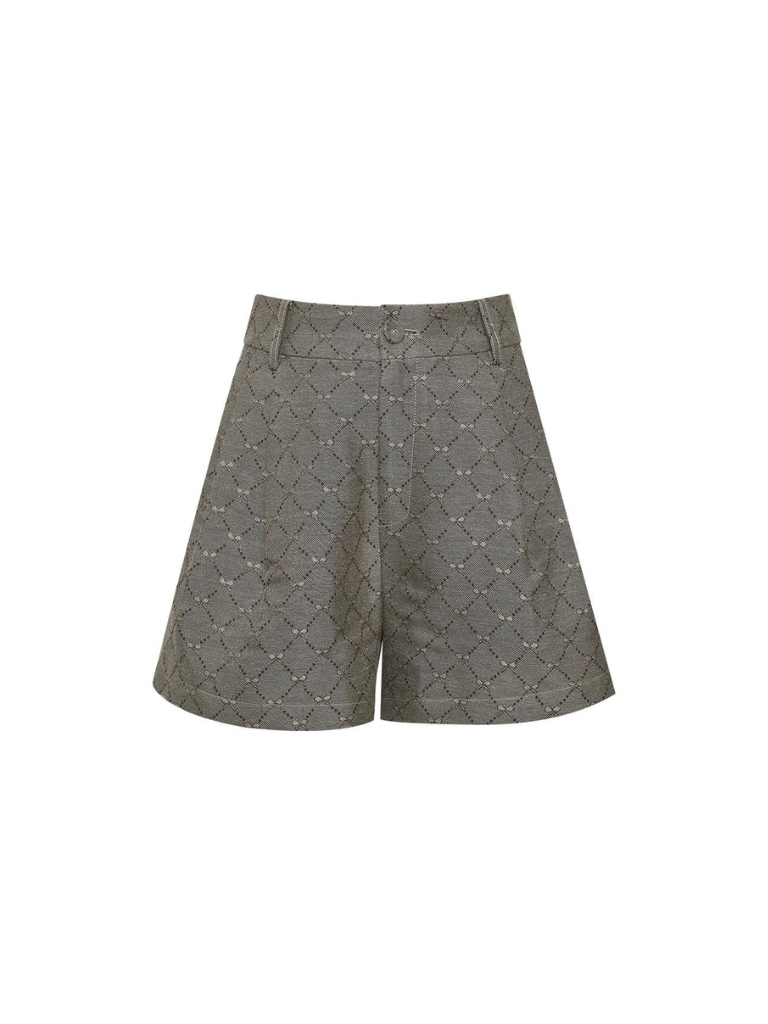 Candy Khaki Retro Jacquard Wide Shorts