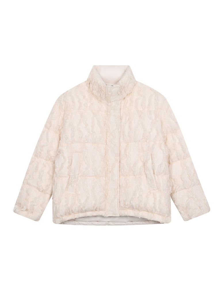 Cream Lace Stand Collar Down Jacket