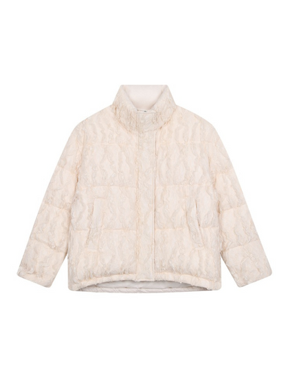 Cream Lace Stand Collar Down Jacket