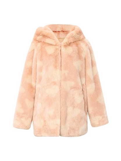 Sugar Cream Orange Rabbit Faux Fur Coat