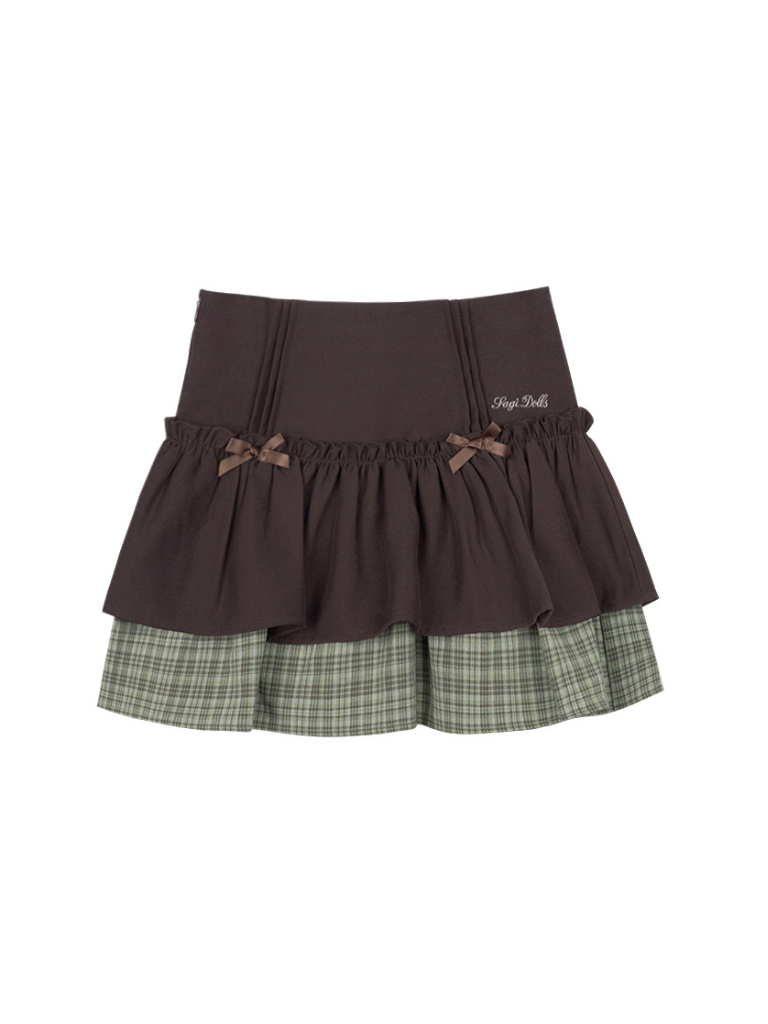 Green Check Little Ribbon Skirt
