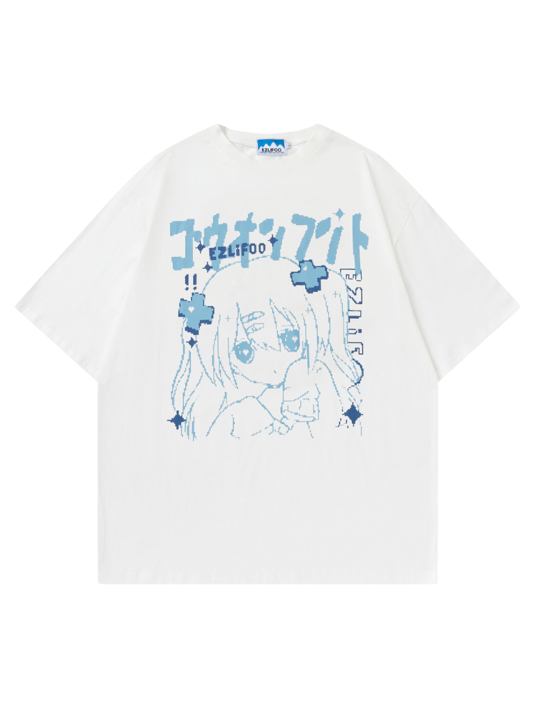 天使界隈👼】ガールイラストドロップショルダーサブカルTシャツ – Belchic