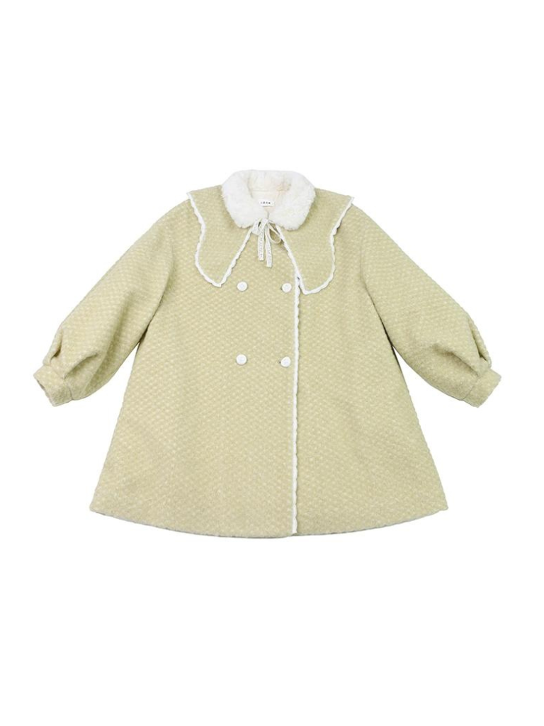 Milk green double-breasted wool coat