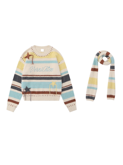 American Retro Star Stripe Loose Scarf & Sweater Knit