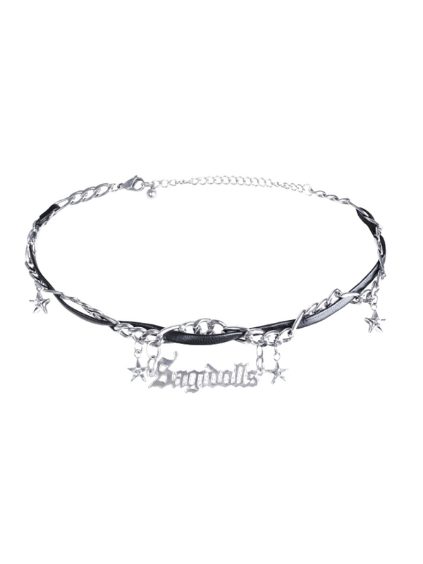 Y2K leather and chain star choker necklace