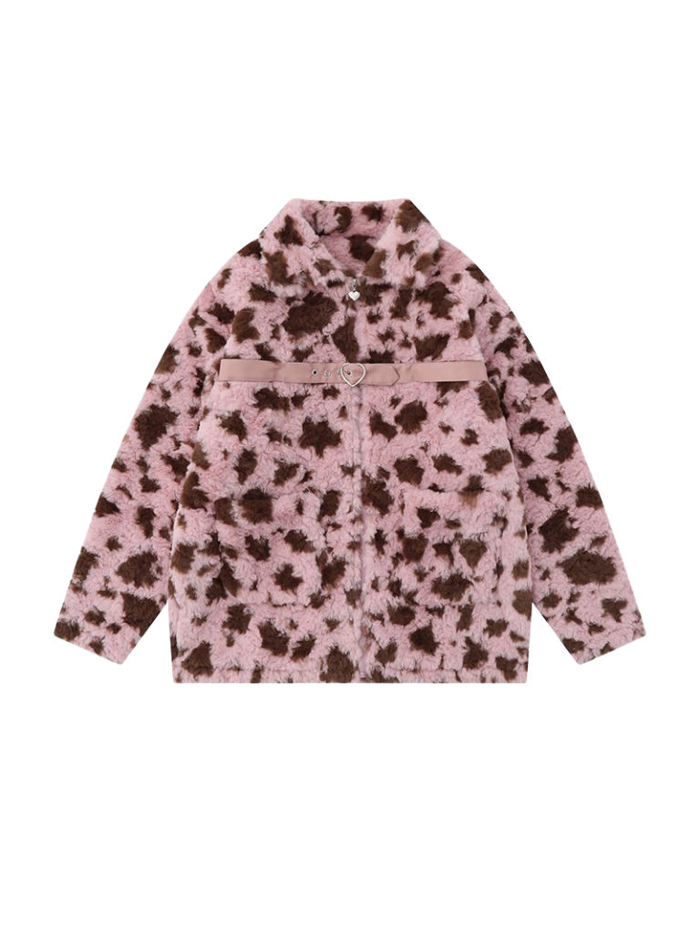 Retro tie-dye pink plush cotton coat