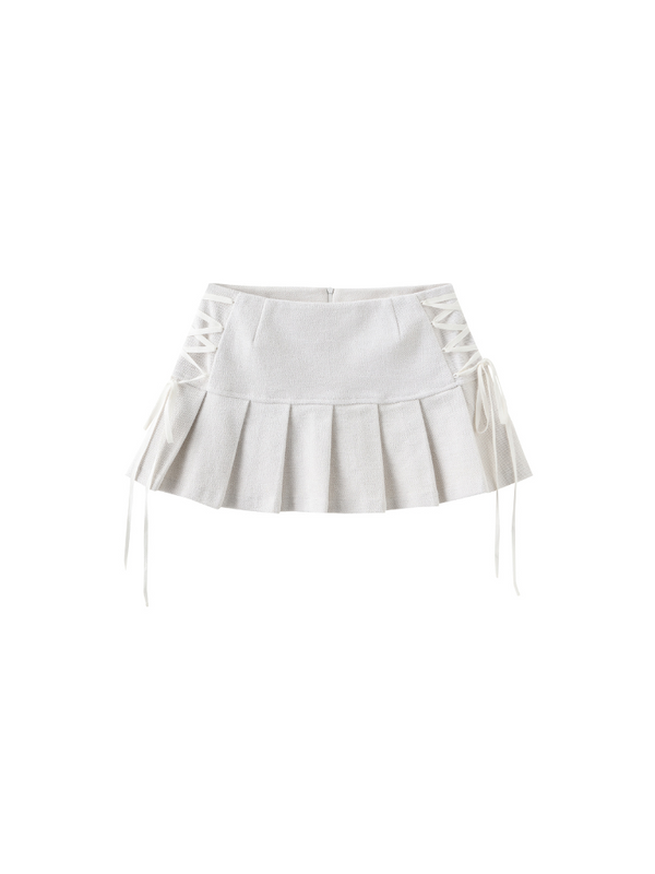Side lace up pleated skirt