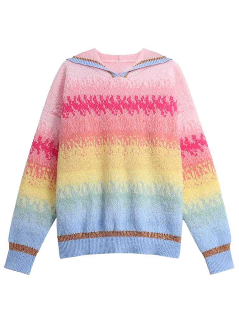 Pastel Color Lazy Loose Pullover Hooded Knit Sweater