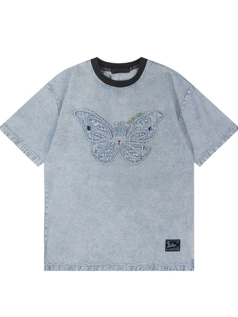 Retro Denim Butterflyrze T -shirt