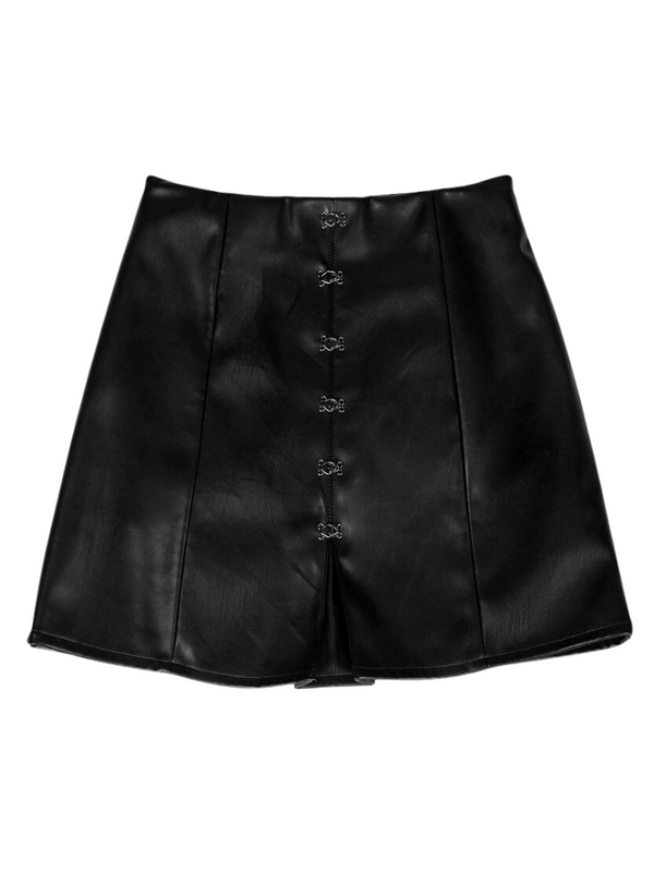 Metal Buckle Punk Style Leather Short Skirt
