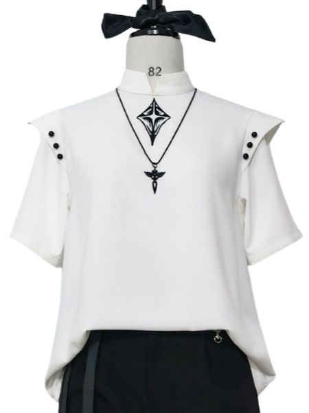 Cross stand color shoulder pointer white T -shirt