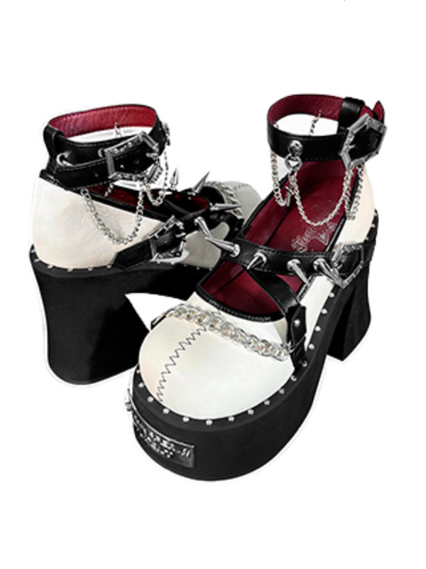 Dark Rose Witch Punk Rivet Round Toe Platform Shoes
