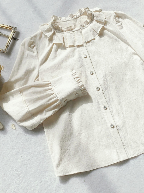 French Retro Ruffle Blouse + Long Green Vest Dress