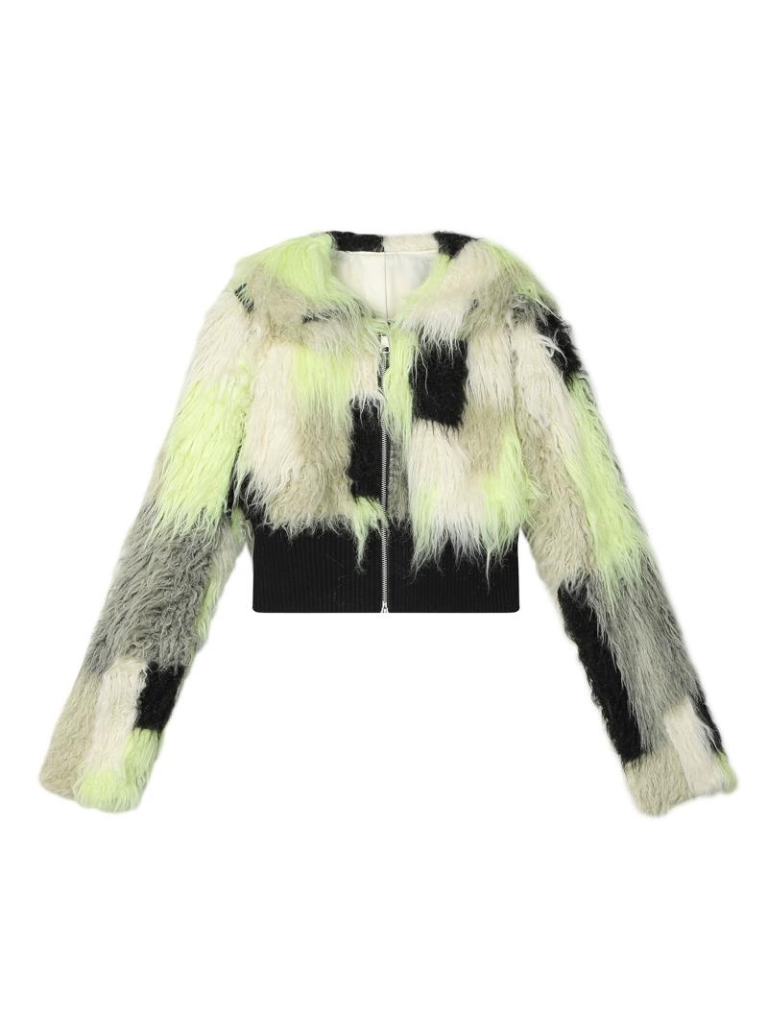 Contrast Lapel Fur Short Coat