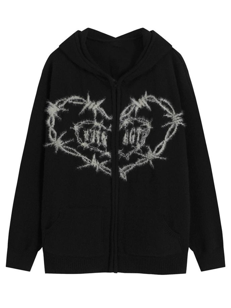 Ghost Girl American College Style Zipper Cardigan