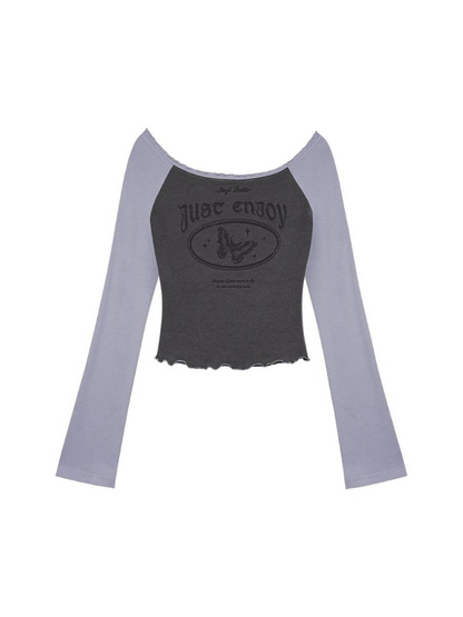 Gray Purple Tone Slim Logo Top