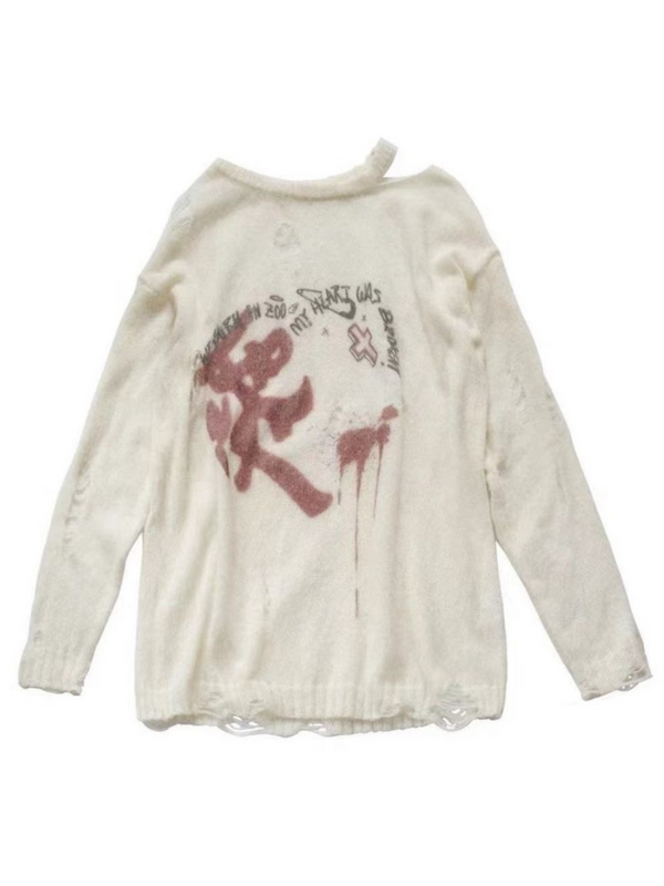 Graphic Loose Sheer Sweater