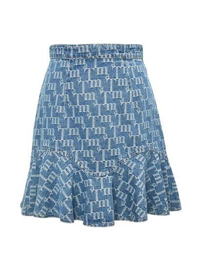 Logo Jacquard Denim Skirt