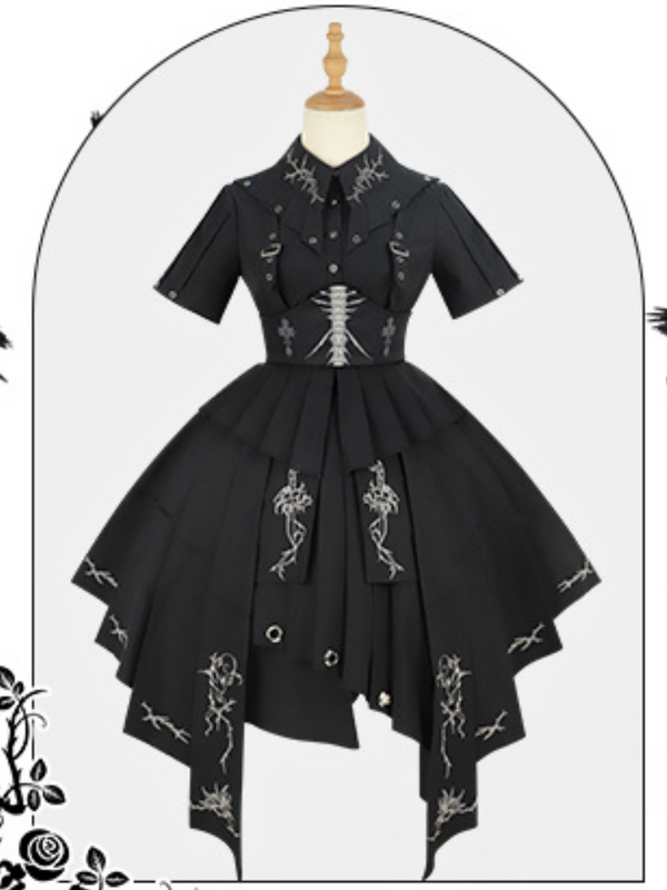 Misty Thorns Elegant Dark Lolita Black Dress