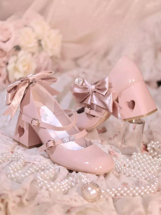 [Spot] Valentine's Knot Sheep Puff Lolita Bow Cutout Aerial Heels Mary Jane Valentine's Day